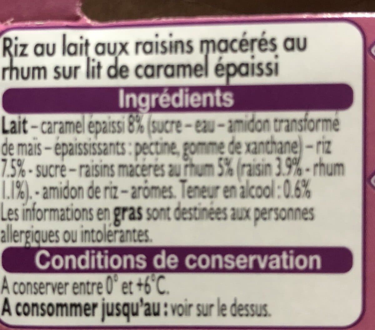 Leader Price Riz au Lait Rhum Raisins sur Lit de Caramel packshot
