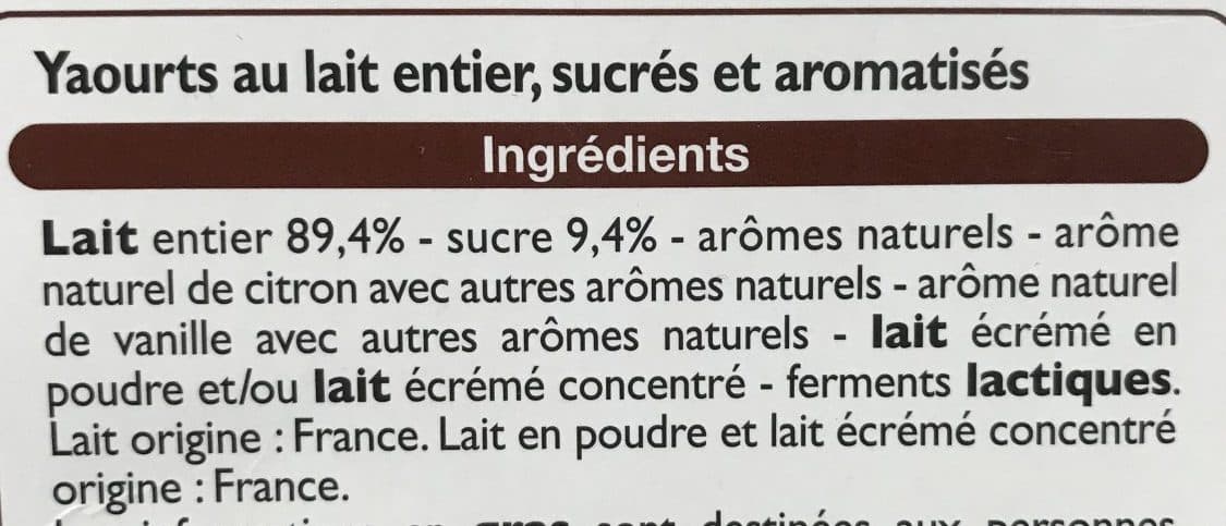 Leader Price Yaourt Lait Entier 4 saveurs packshot