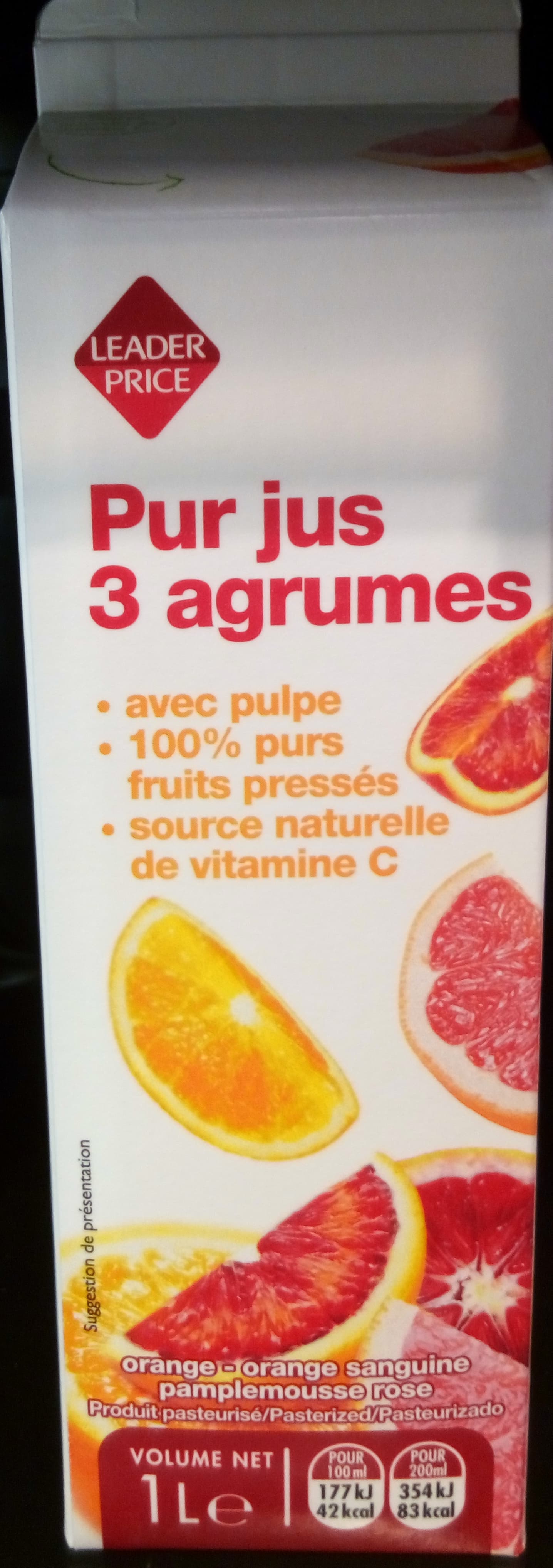 Leader Price Pur Jus 3 Agrumes packshot