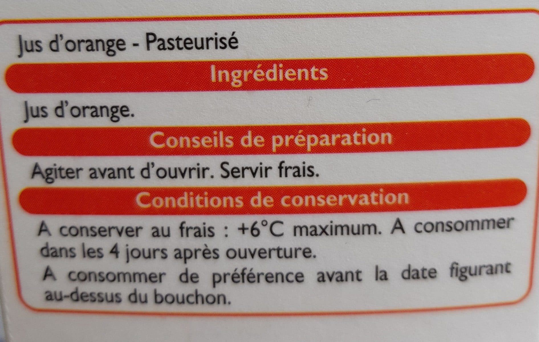 Leader Price Pur jus d'orange sans pulpe 100% purs fruits pressés packshot