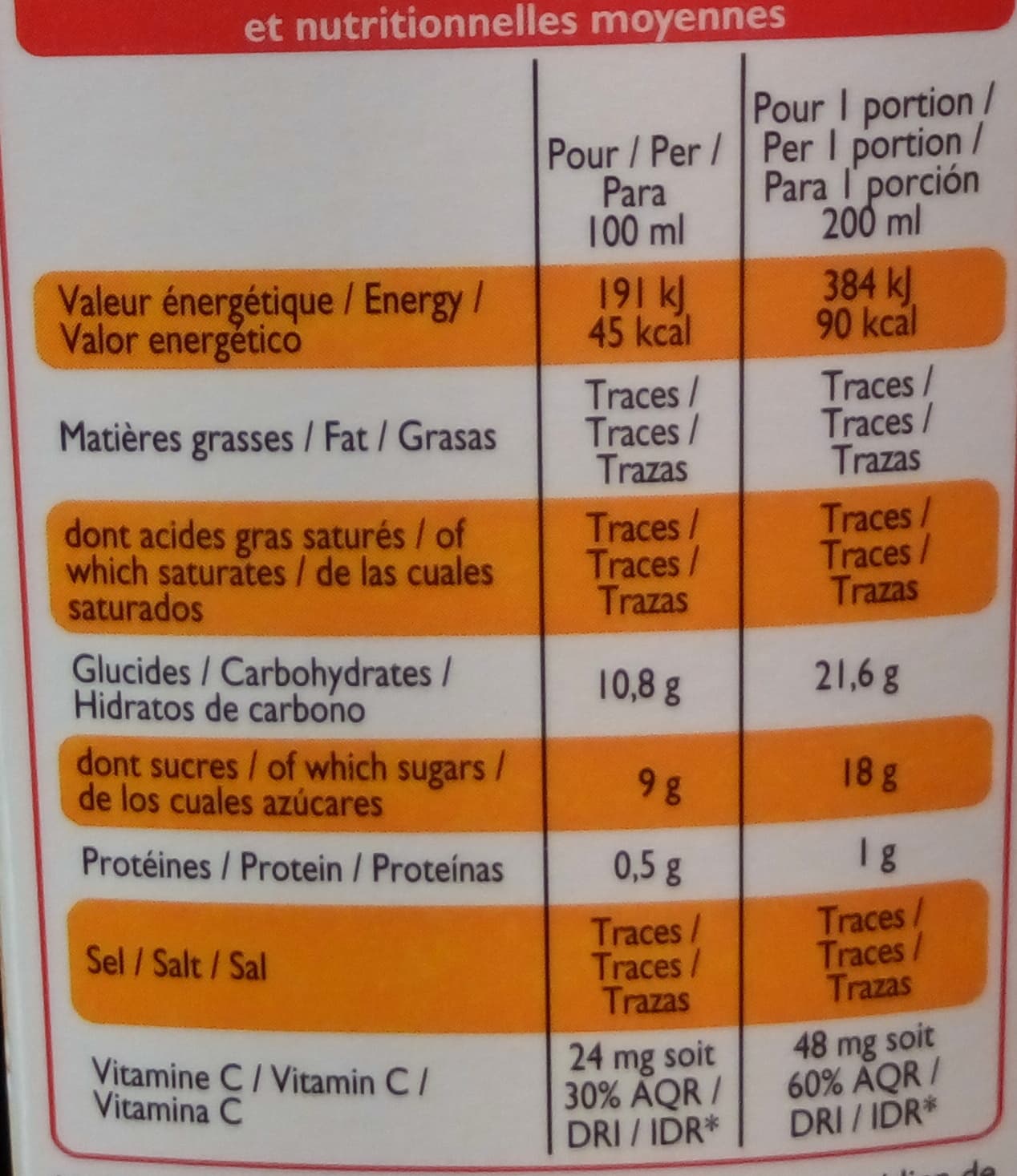 Leader Price Pur jus d'orange sans pulpe 100% purs fruits pressés packshot