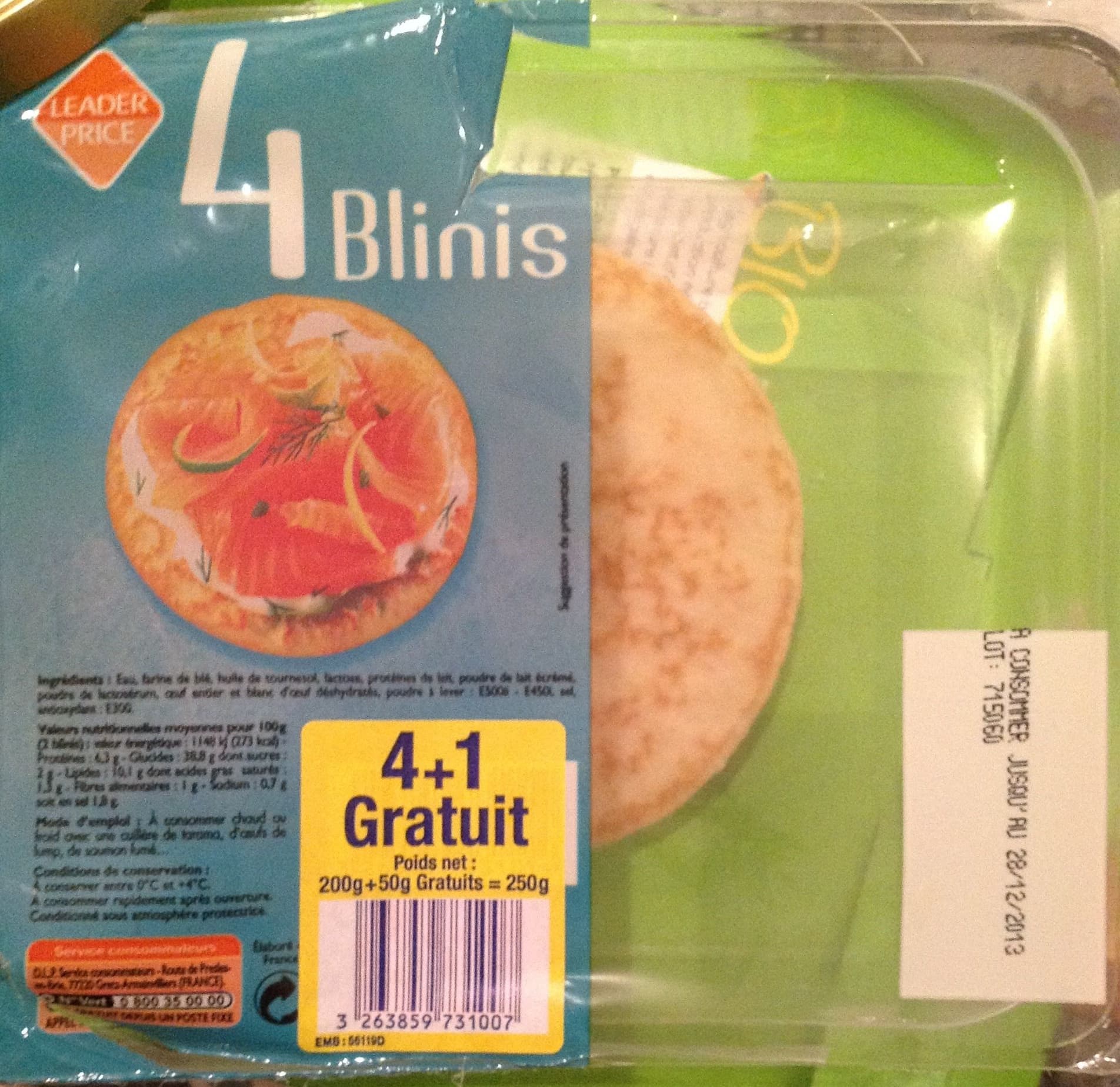 Leader Price 4 blinis (+1 gratuit) packshot