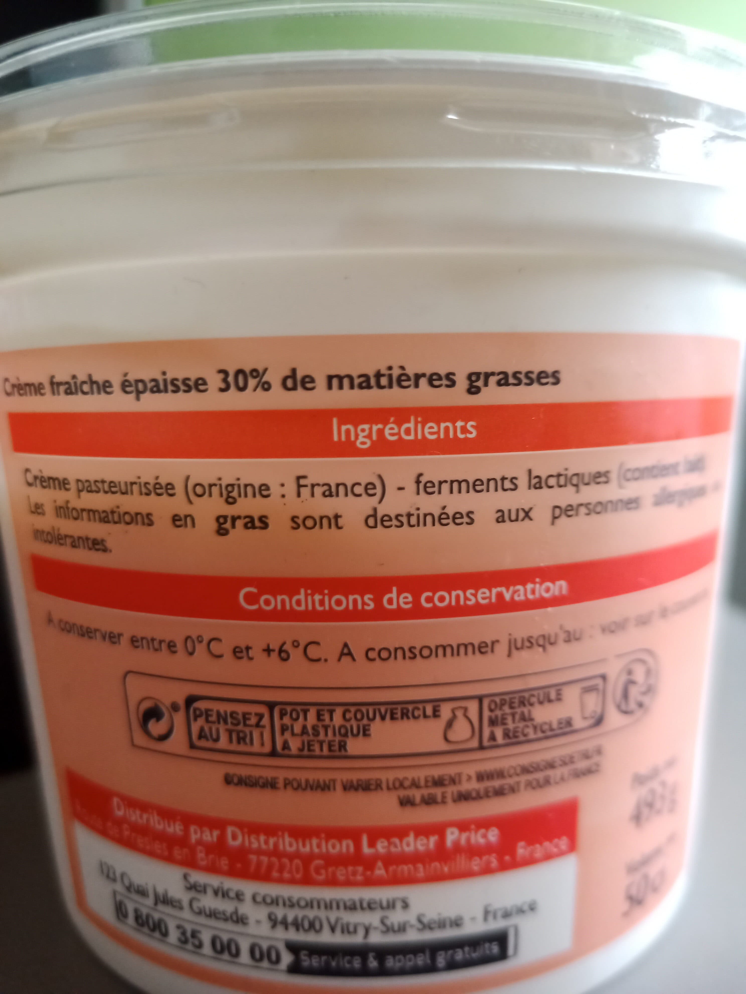 Leader Price Crème fraîche épaisse entière packshot