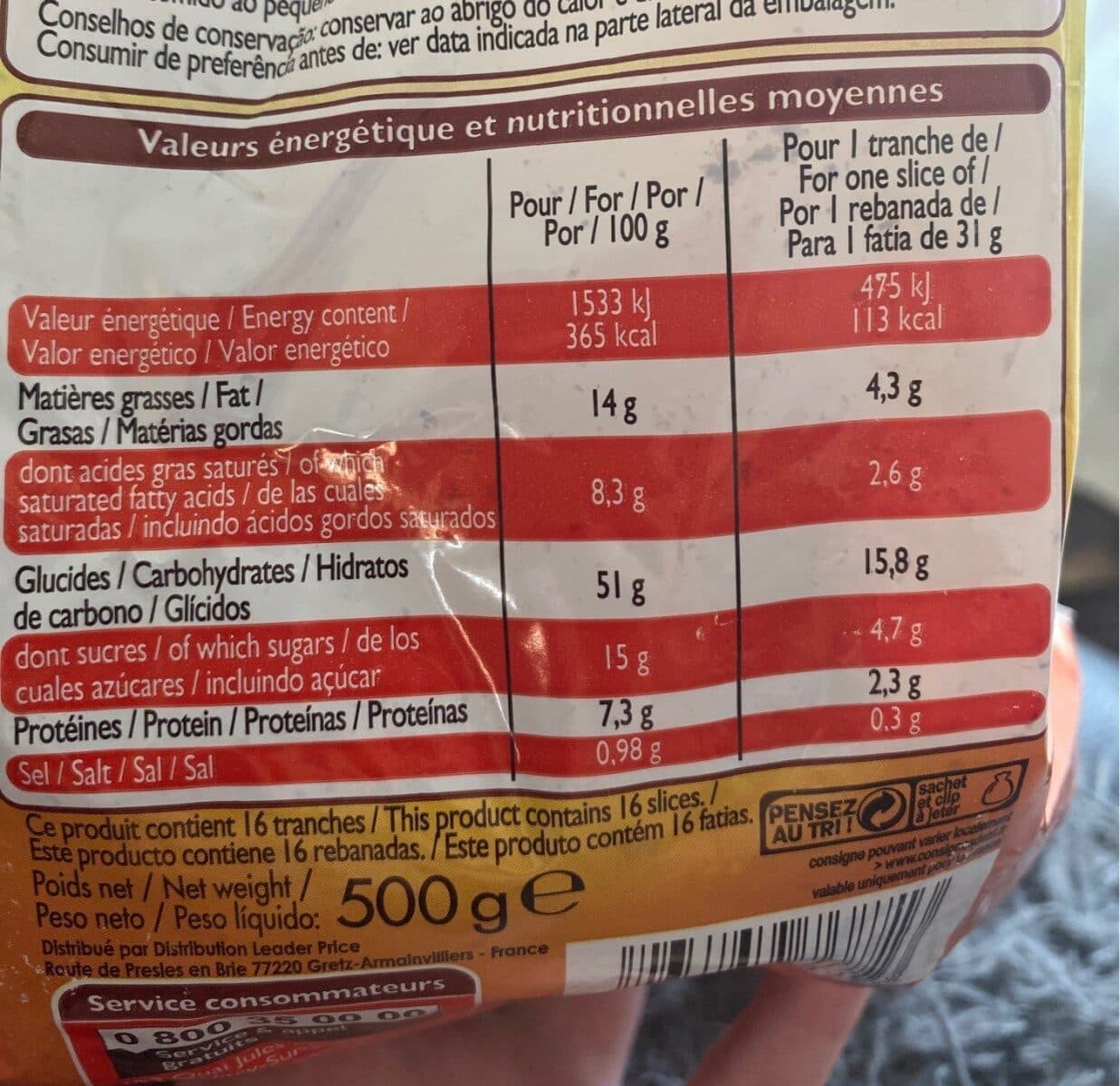 Leader Price Brioche Tranchée aux Œufs Frais aux Pépites de Chocolat packshot