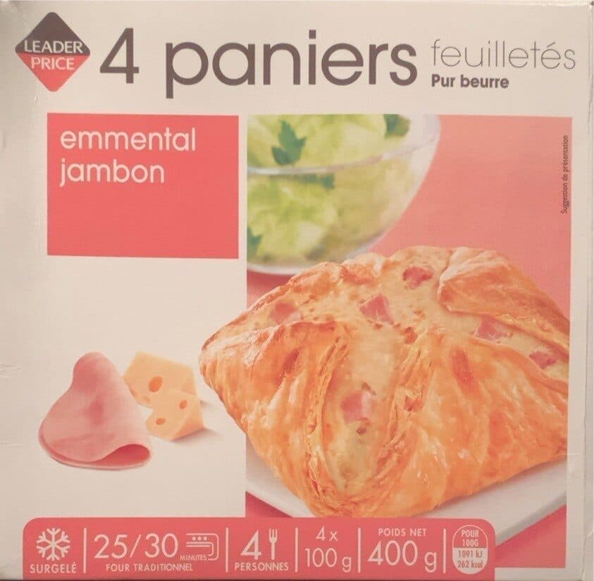Leader Price 4 Paniers Feuilletés Pur Beurre Jambon Fromage packshot