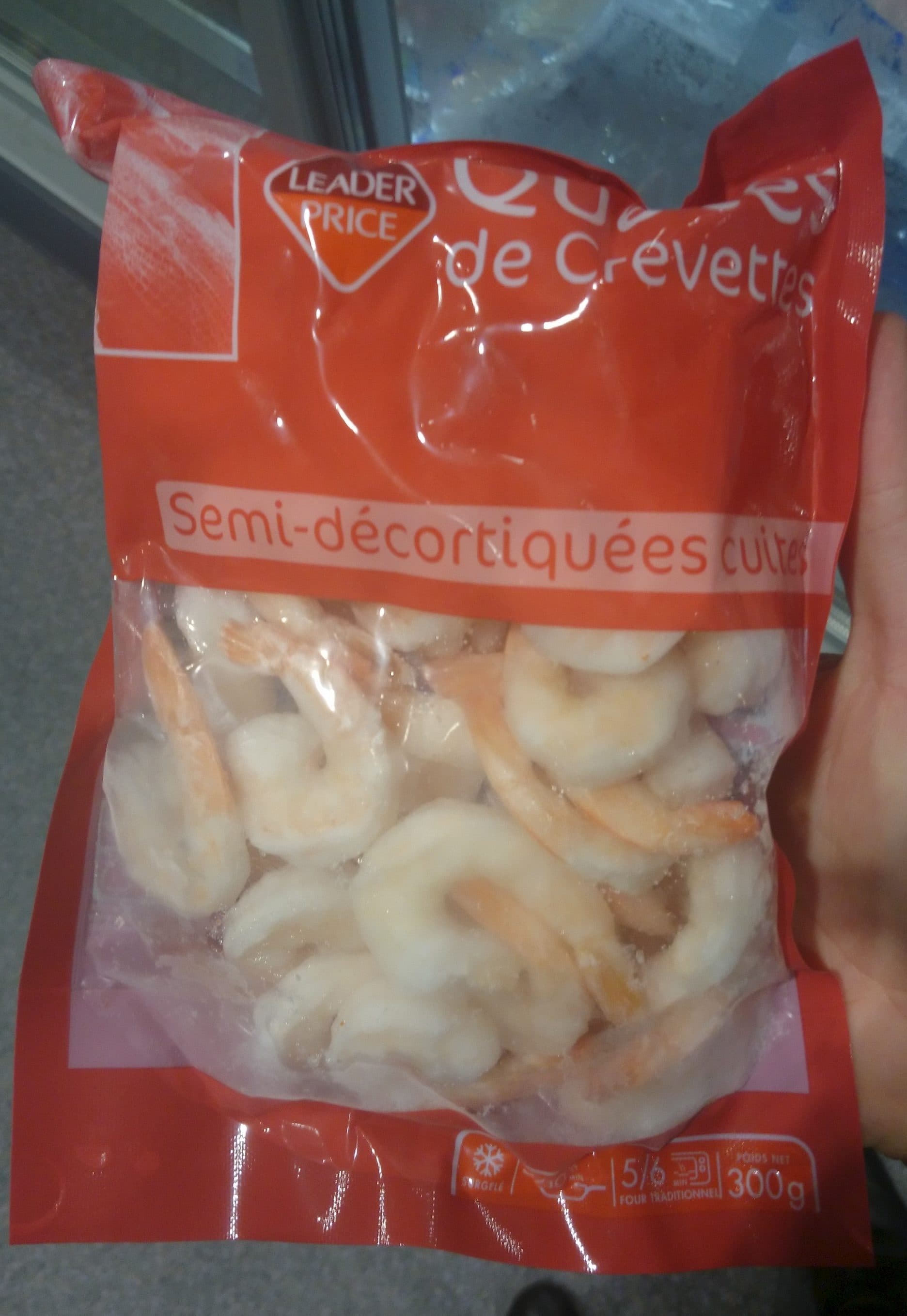 Leader Price Queues de Crevettes semi-décortiquées cuites packshot