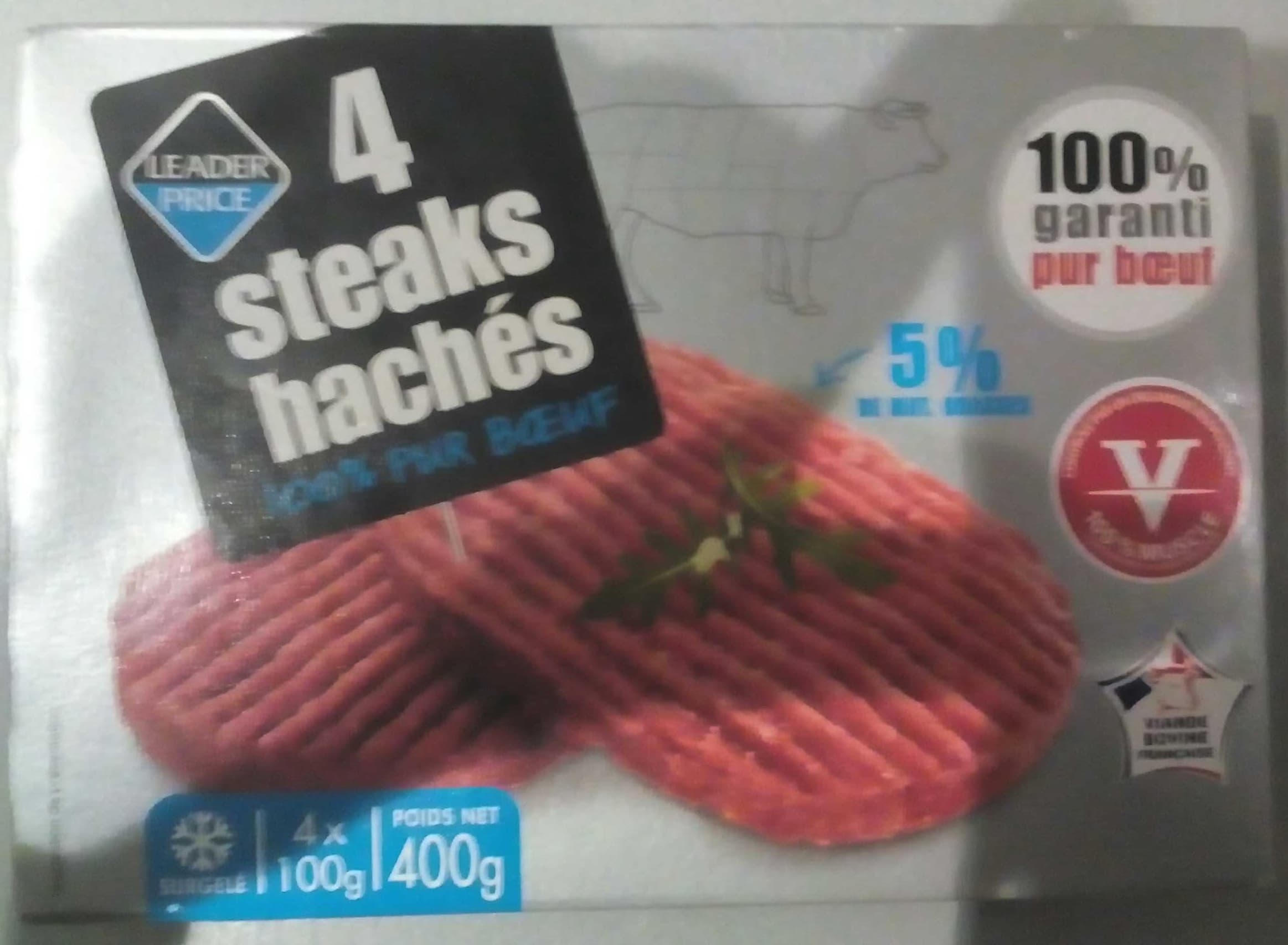 Leader Price 4 steaks hachés surgelés packshot