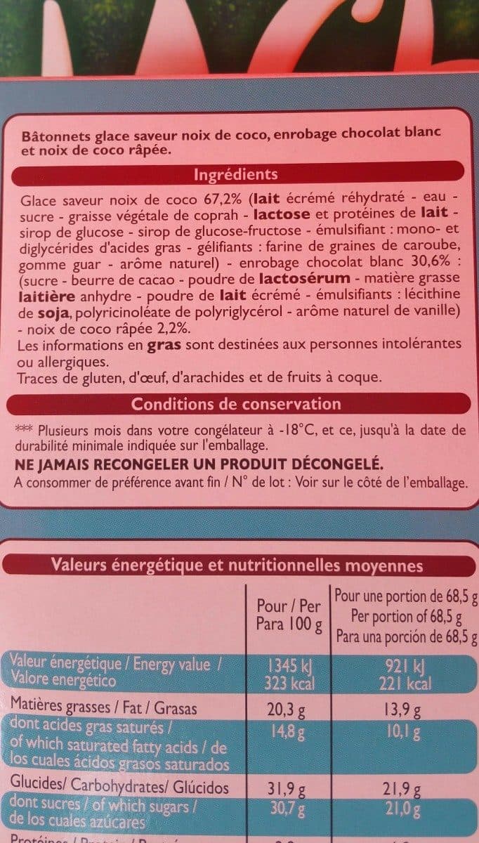 Open Food Facts 3 Bâtonnets Saveur Noix De Coco, Chocolat Blanc packshot