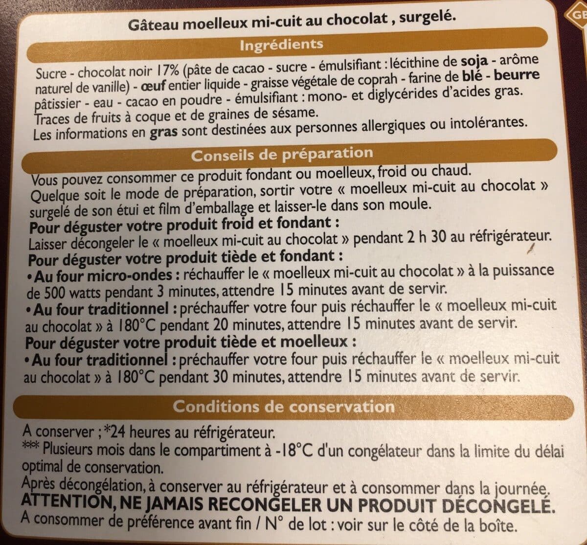 Open Food Facts Moelleux mi cuit au chocolat packshot