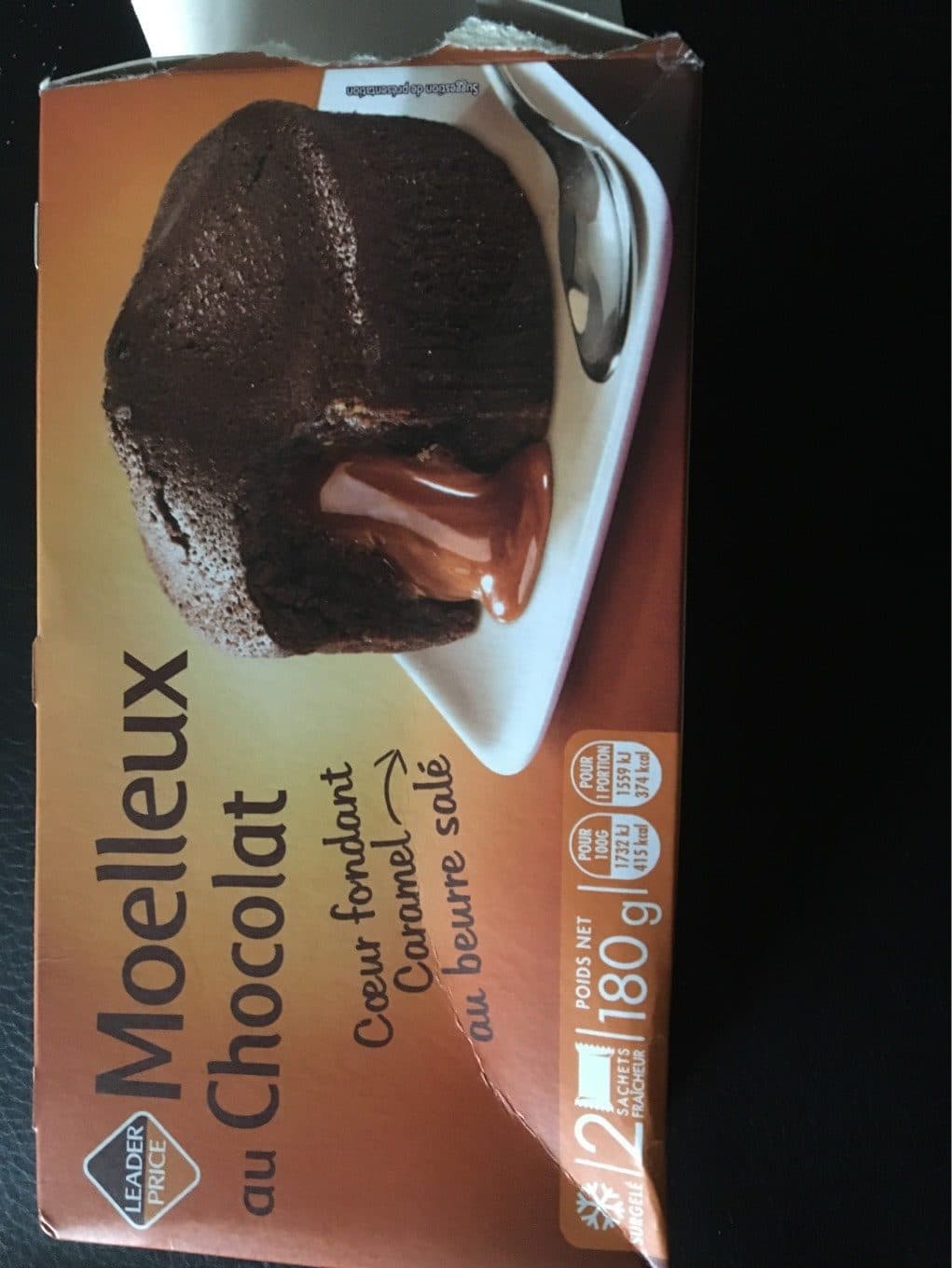 Leader Price Moelleux au chocolat coeur fondant caramel au beurre salé packshot