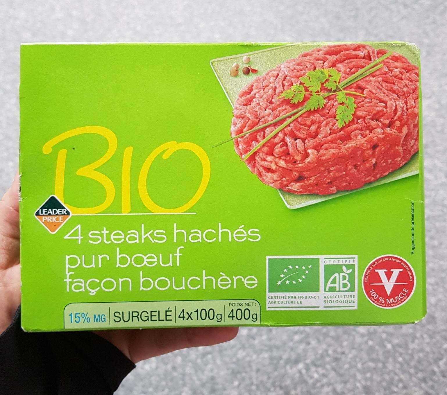 Leader Price Steak Haché Pur Boeuf 15% MG BIO packshot