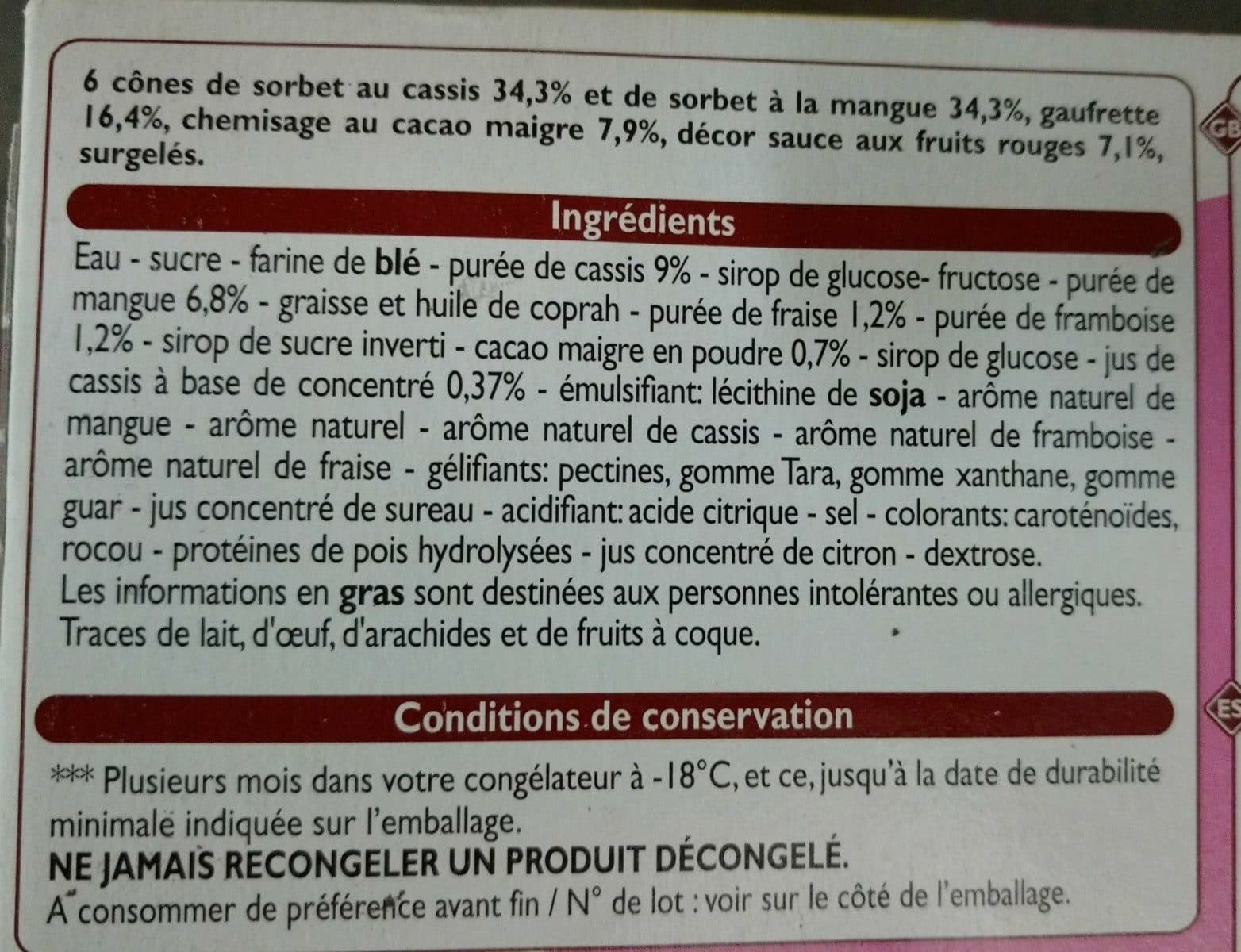 Open Food Facts Cones mangue cassis packshot
