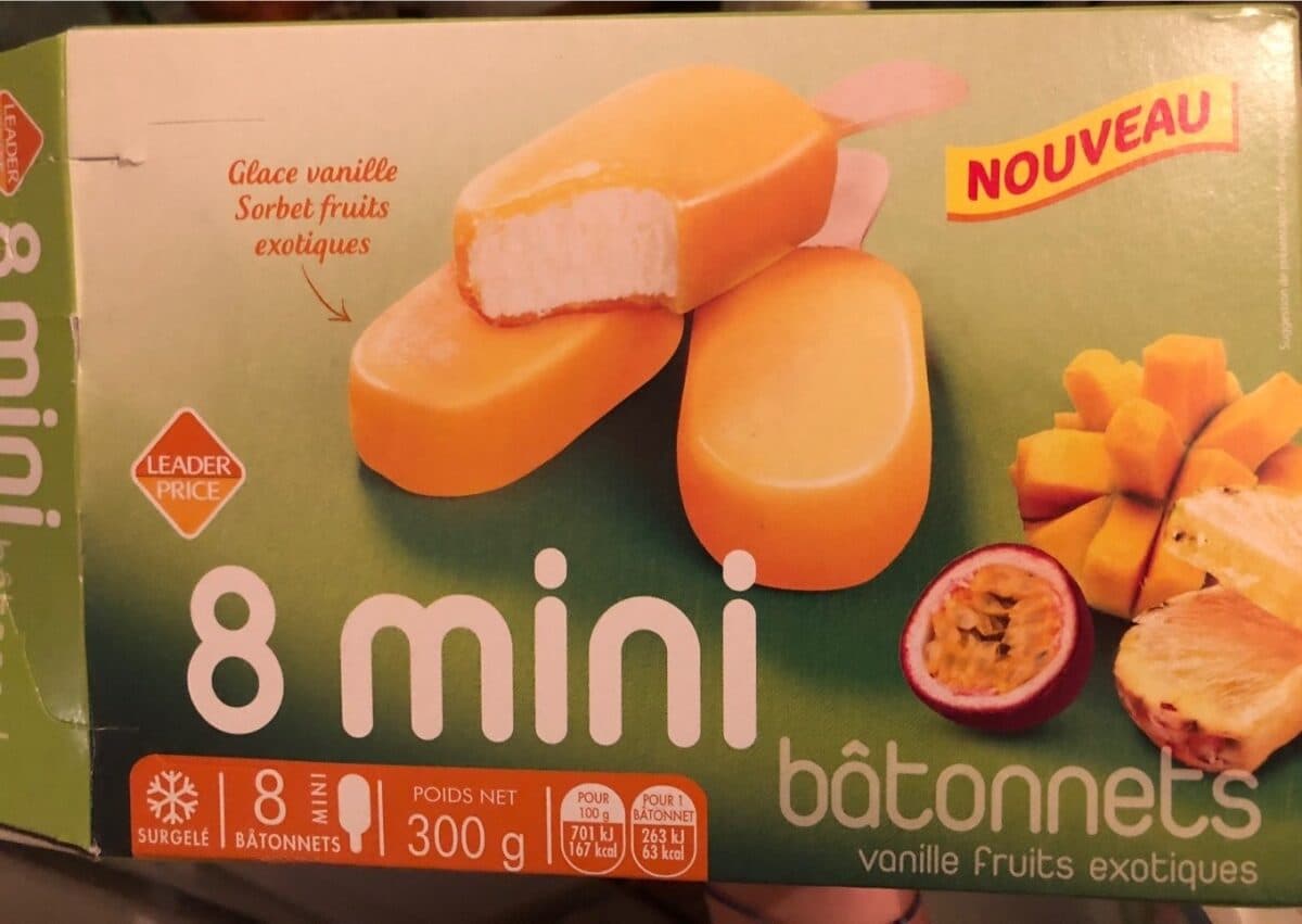 Leader Price Bâtonnets de glace vanille fruits exotiques packshot