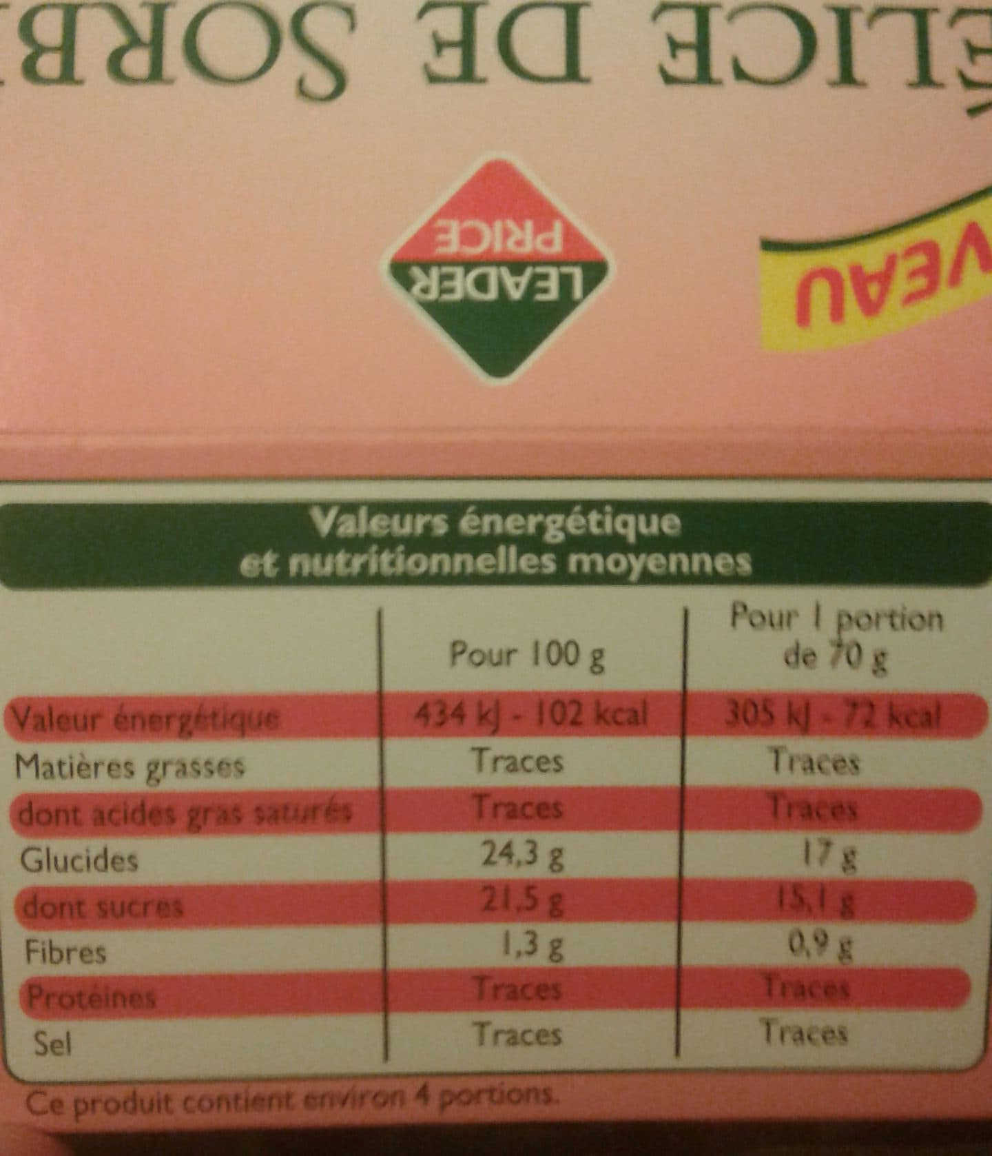 Leader Price Delice de sorbet fraise yuzu packshot