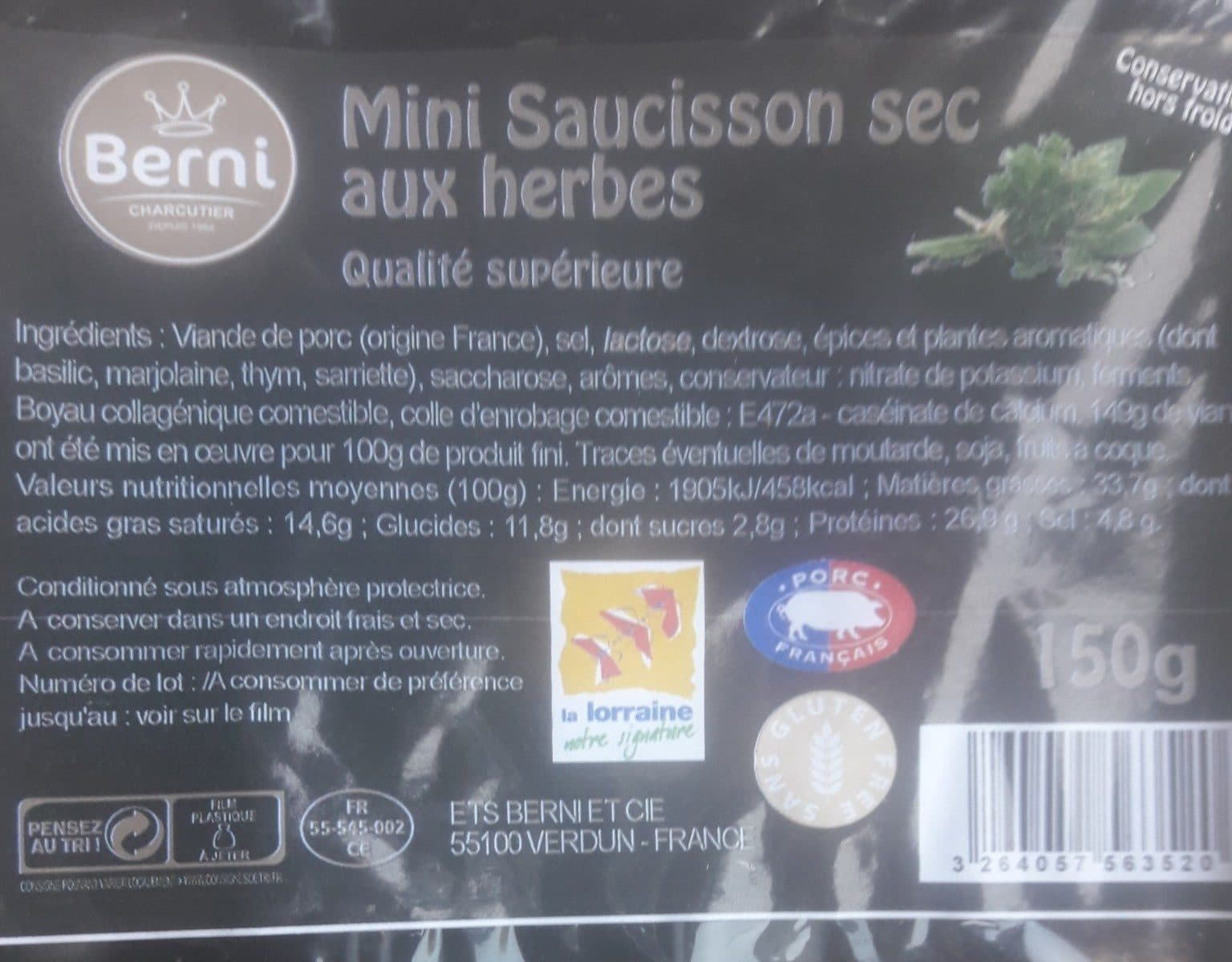 Berni Mini saucisson sec aux herbes packshot