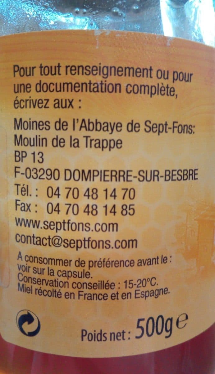 Abbaye de sept-fons Abbaye De Sept-fons - Miel Fleurs Sauvages 500 g packshot