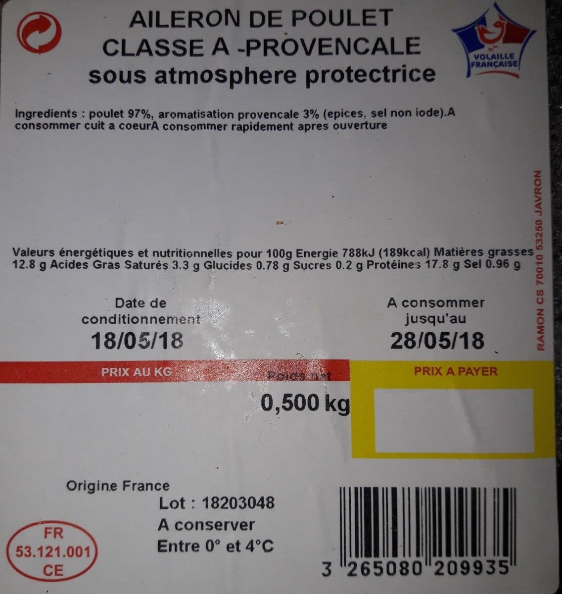Open Food Facts Aileron de poulet classe A-provencale packshot