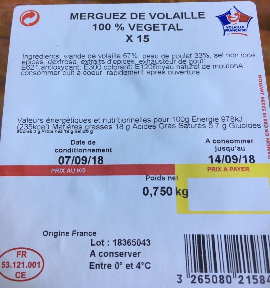 Open Food Facts Merguez de volaille packshot