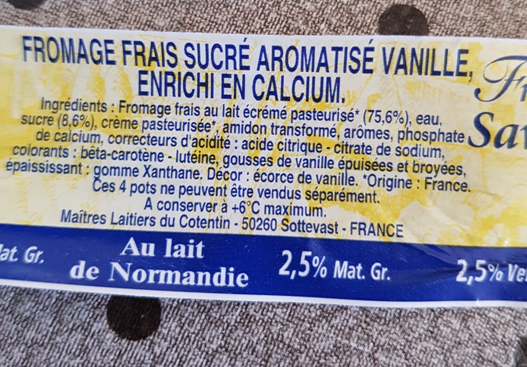 Open Food Facts Fromage Frais 2,5 % Saveur Vanille packshot