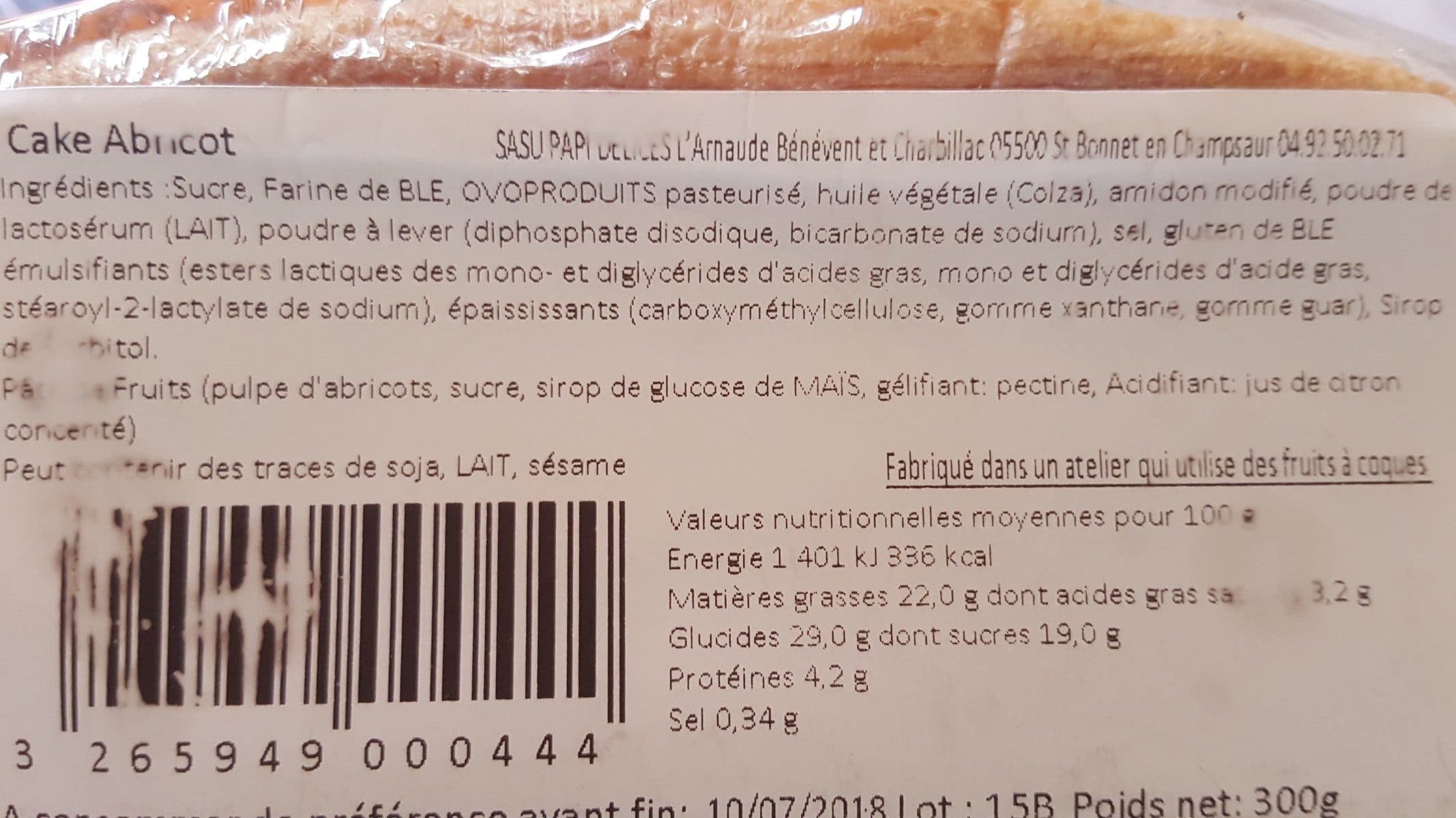 Open Food Facts Cake Abricot packshot