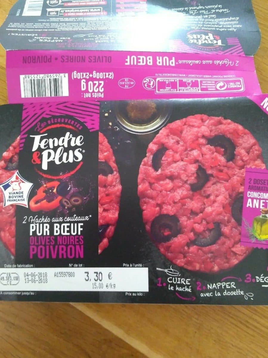 Tendre Et Plus 2 hachés aux couteaux pur boeuf Olives noires poivron packshot