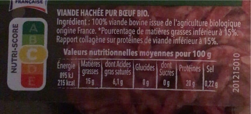 Sourires de Campagne Steak hache bio pur boeuf 15% de MG SOVIBA packshot