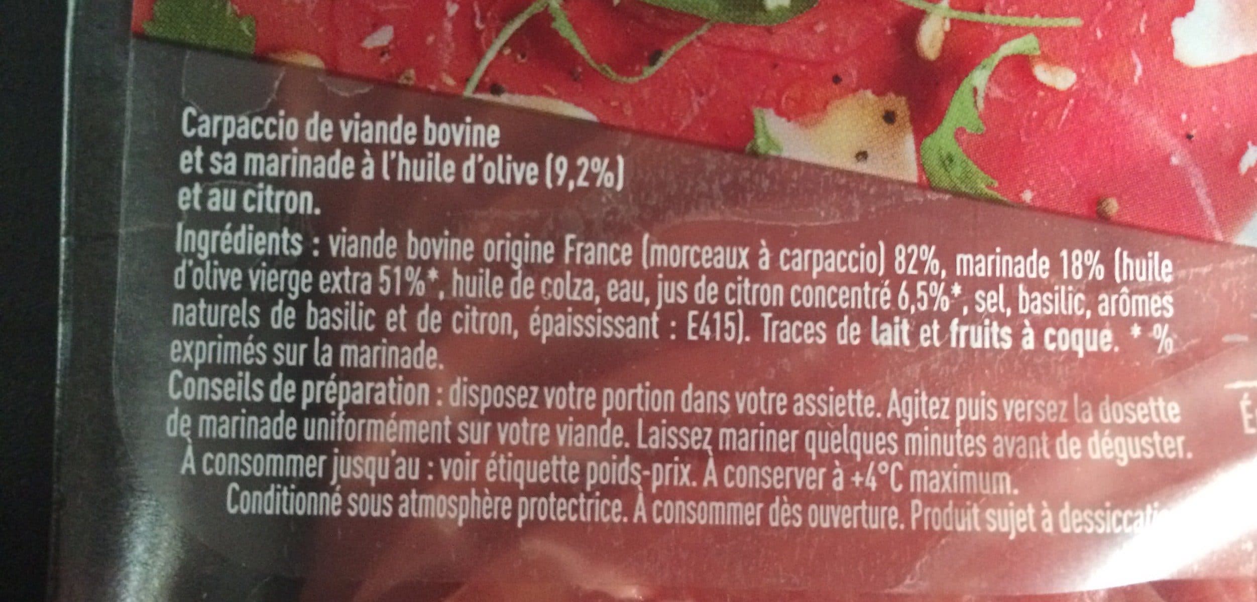 Tendre et plus Carpaccio marinade huile d'olive citronnée packshot