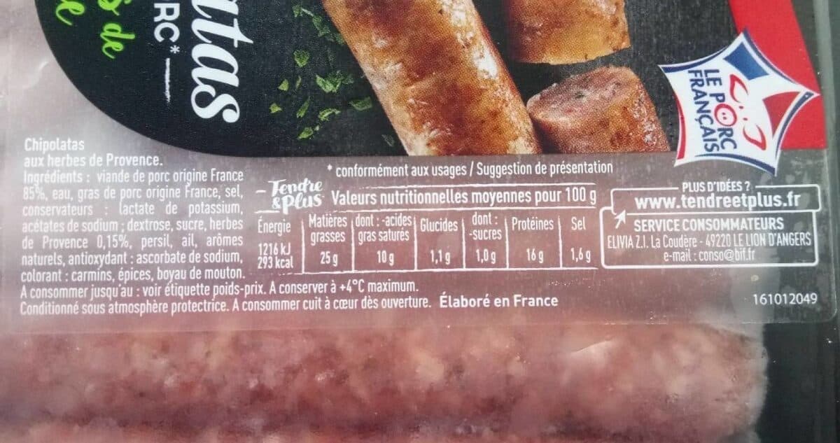 Open Food Facts Chipolatas pur porc packshot