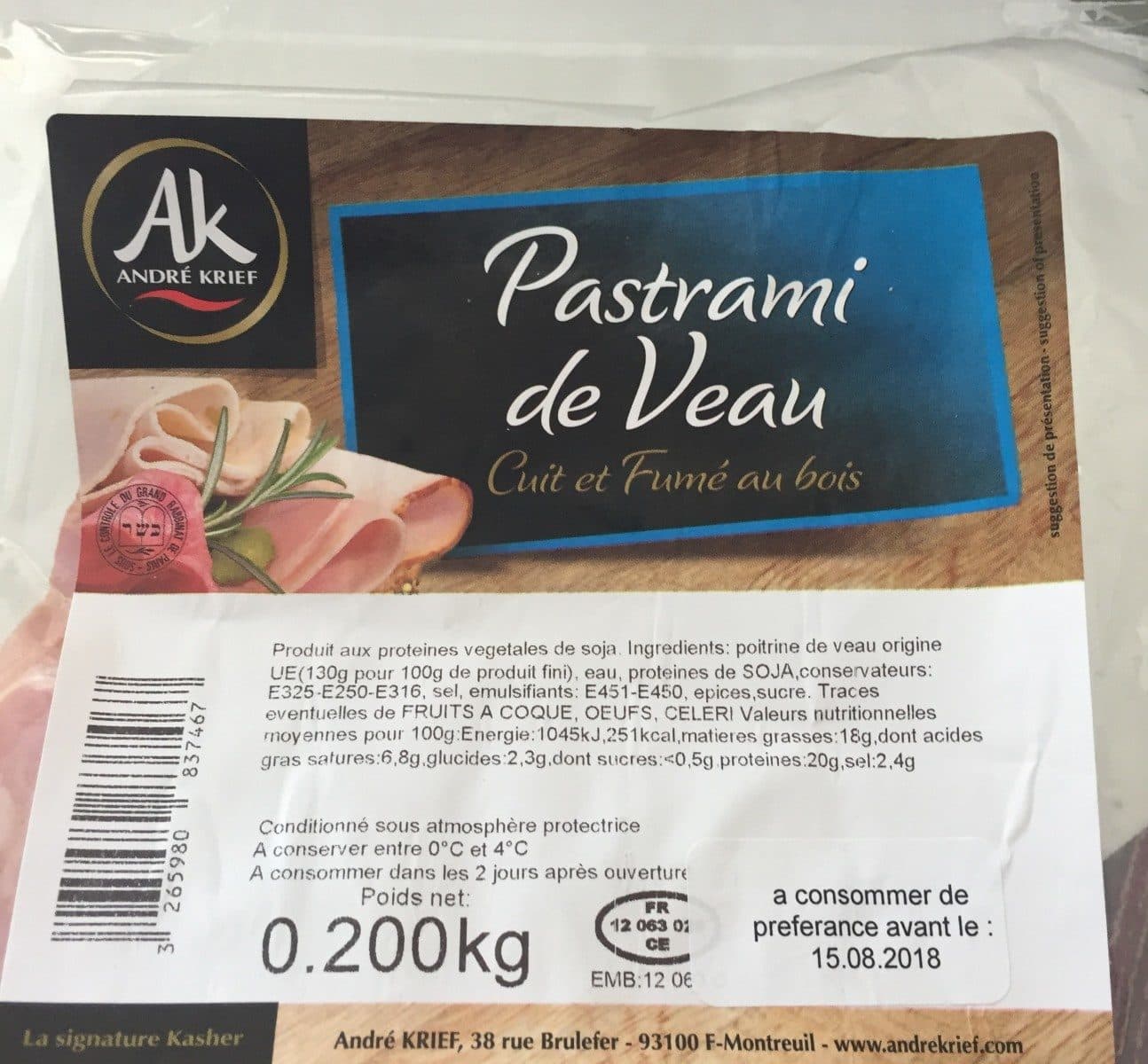 André Krief Pastrami de veau packshot