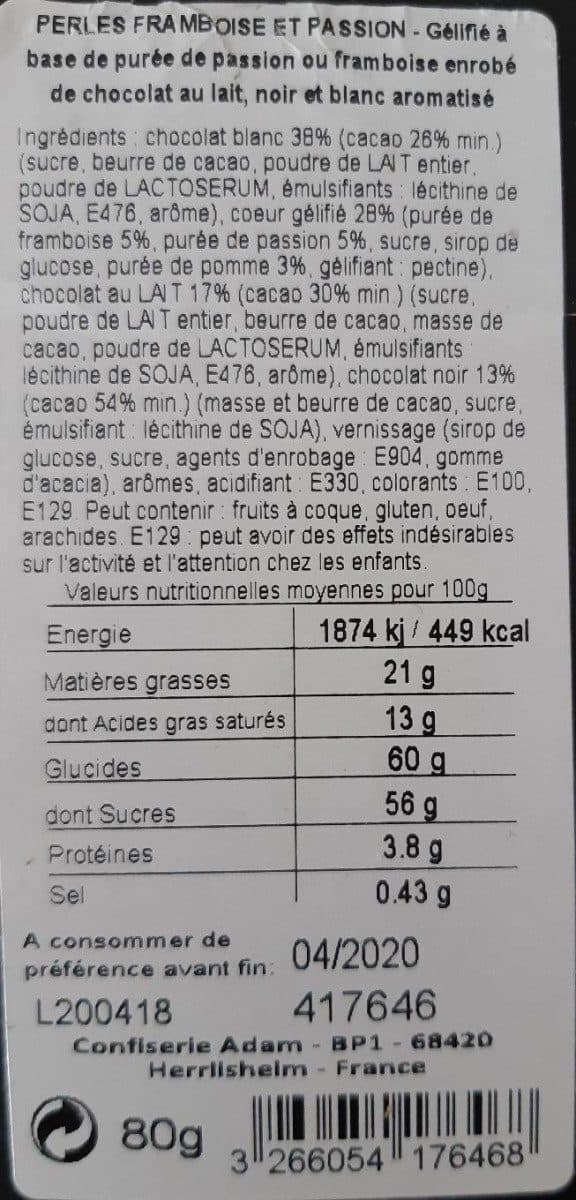 Open Food Facts Perles de framboise et passion packshot