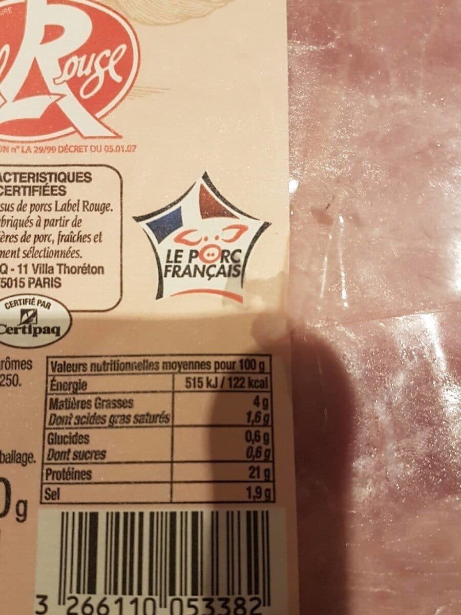 LABEL ROUGE Jambon cuit supérieur découenné dégraissé packshot