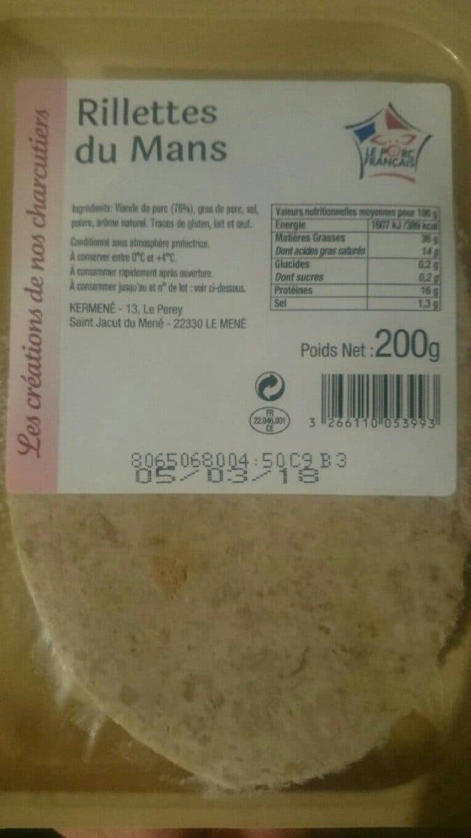 Le porc francais Rillette Du Mans, packshot