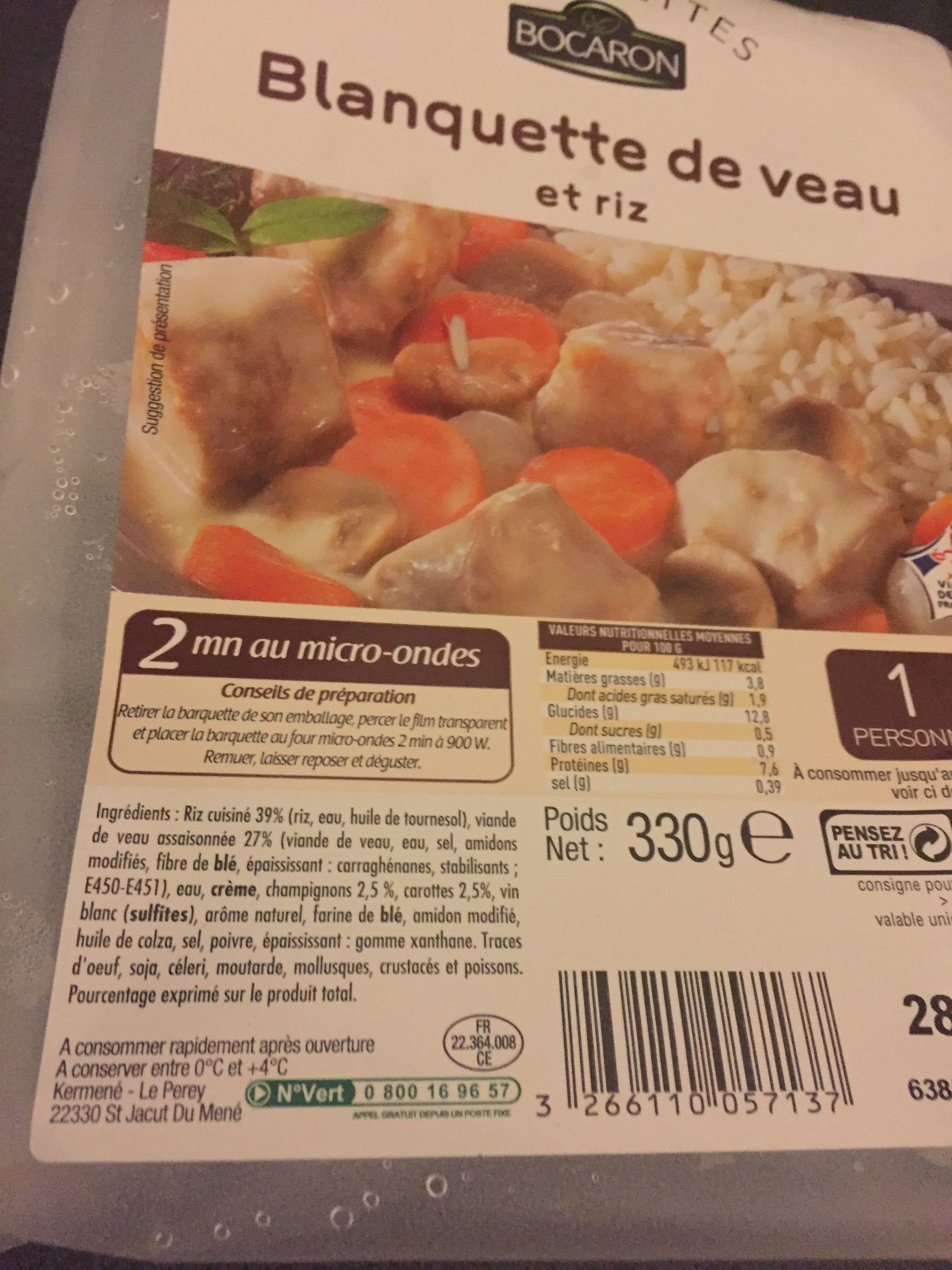 Bocaron Blanquette de veau et riz packshot