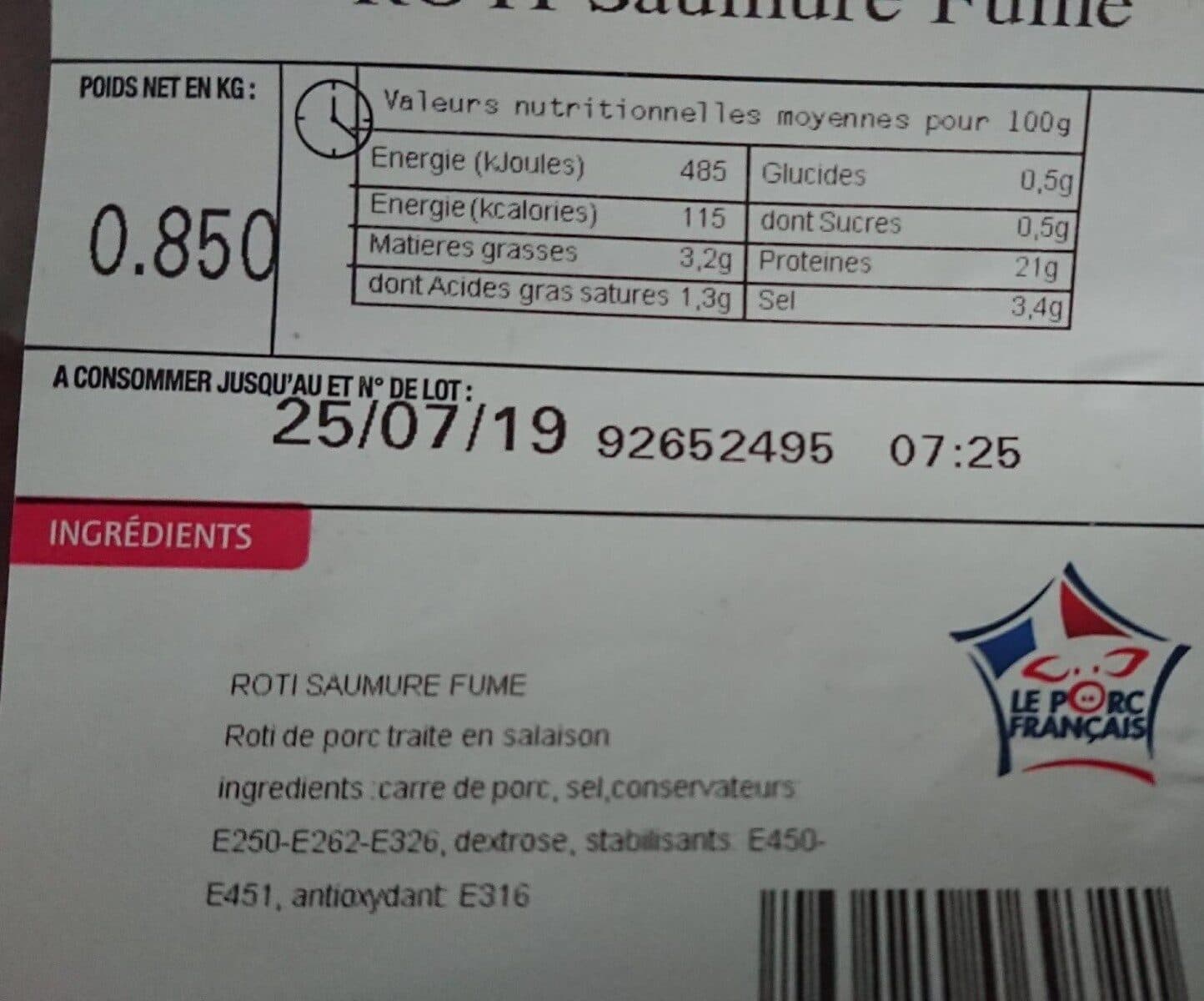 Le Porc Francais Porc : Rôti fumé Origine France packshot