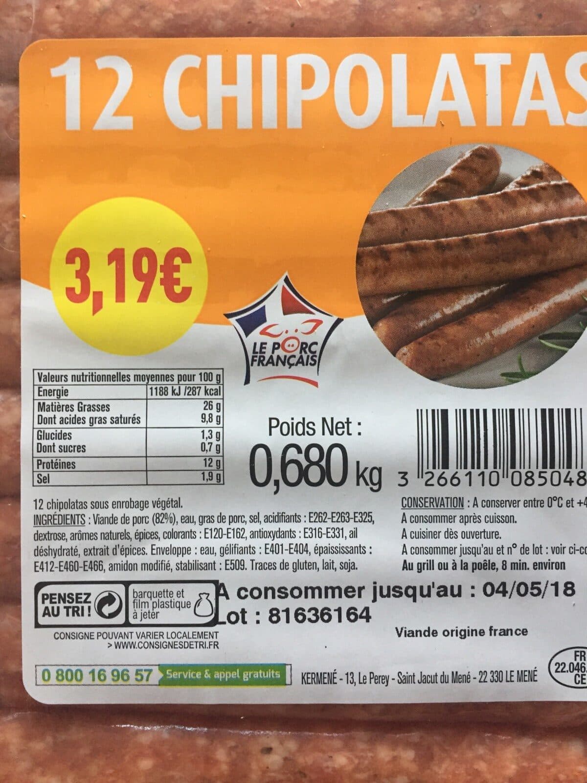 Open Food Facts 12 chipolatas packshot