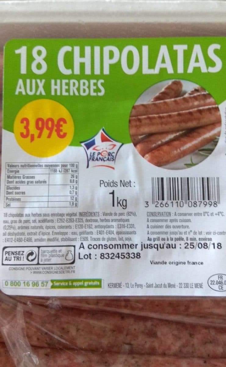 Open Food Facts Chipolatas aux herbes packshot