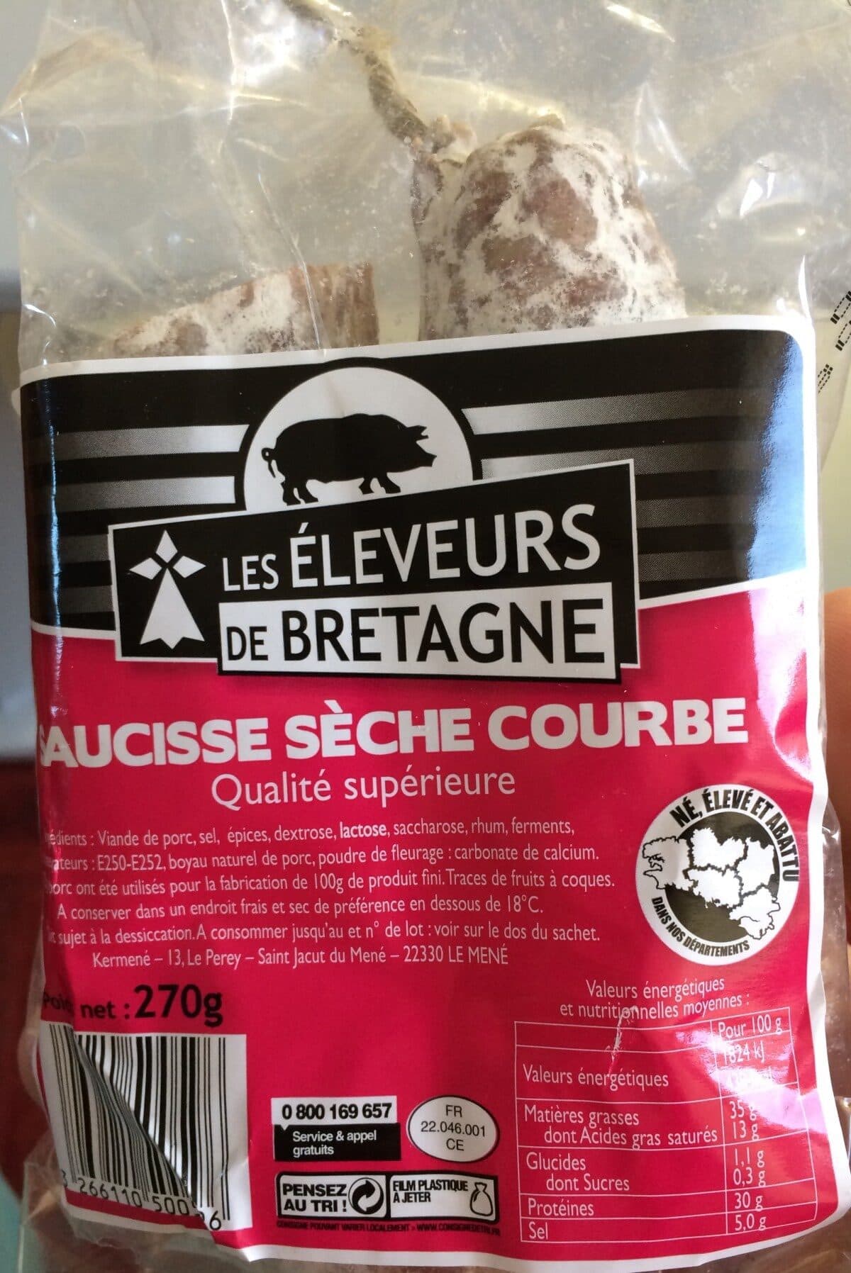 Les eleveurs de bretagne Saucisse sèche courbe packshot