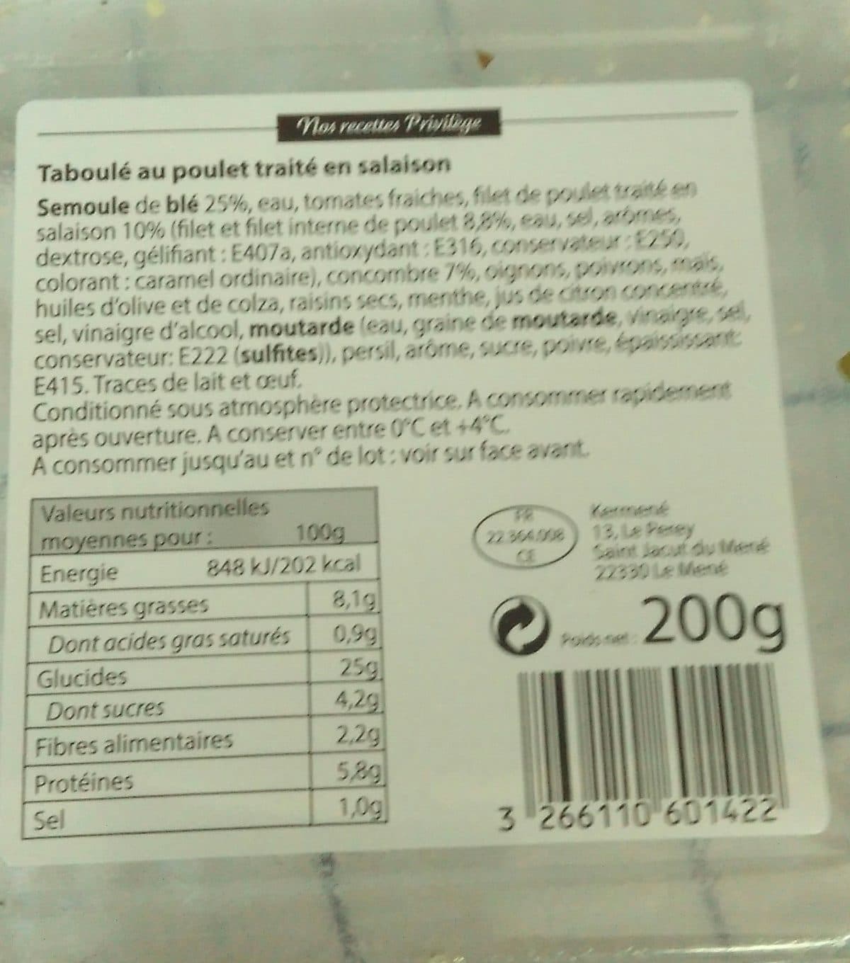 Open Food Facts Taboulé au poulet packshot