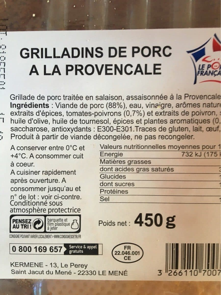 Open Food Facts GRILLADINS DE PORC A LA PROVENCALE packshot