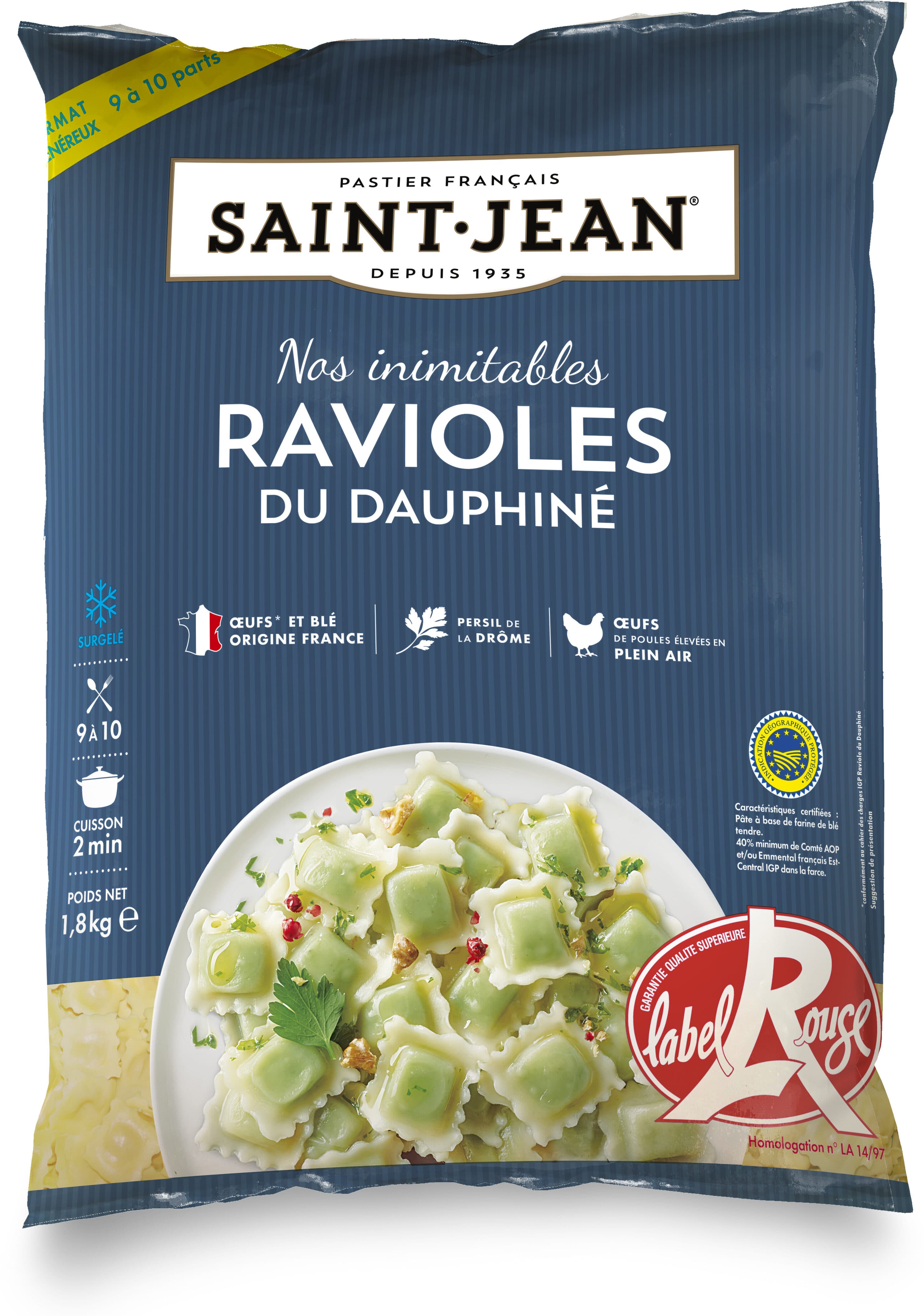 Saint jean Ravioles du Dauphiné LABEL ROUGE IGP surgelées sachet packshot