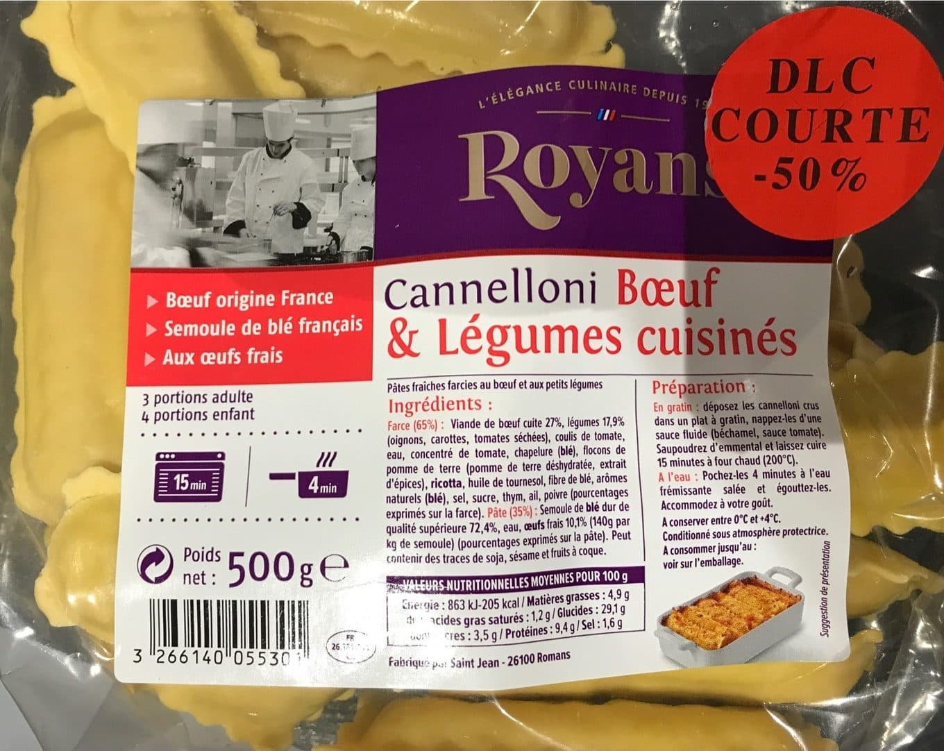 Royans Canelloni Boeuf & légumes cuisinés packshot