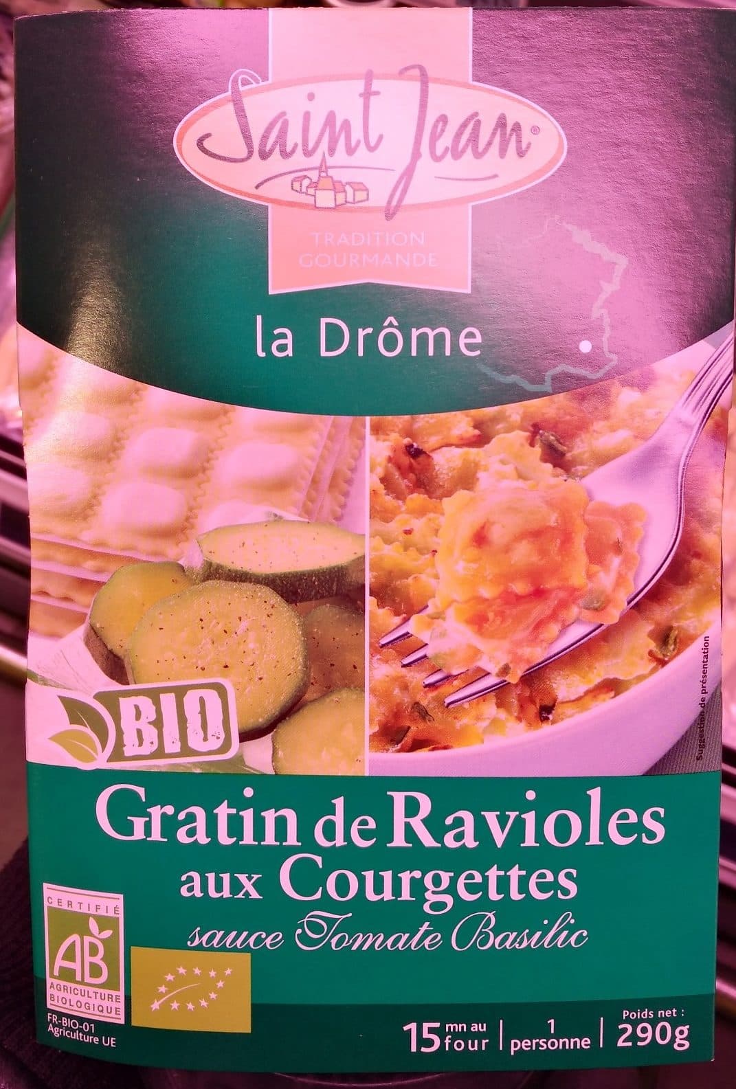 SAINT JEAN LA DRÔME Gratin de Ravioles aux Courgettes sauce Tomate Basilic packshot