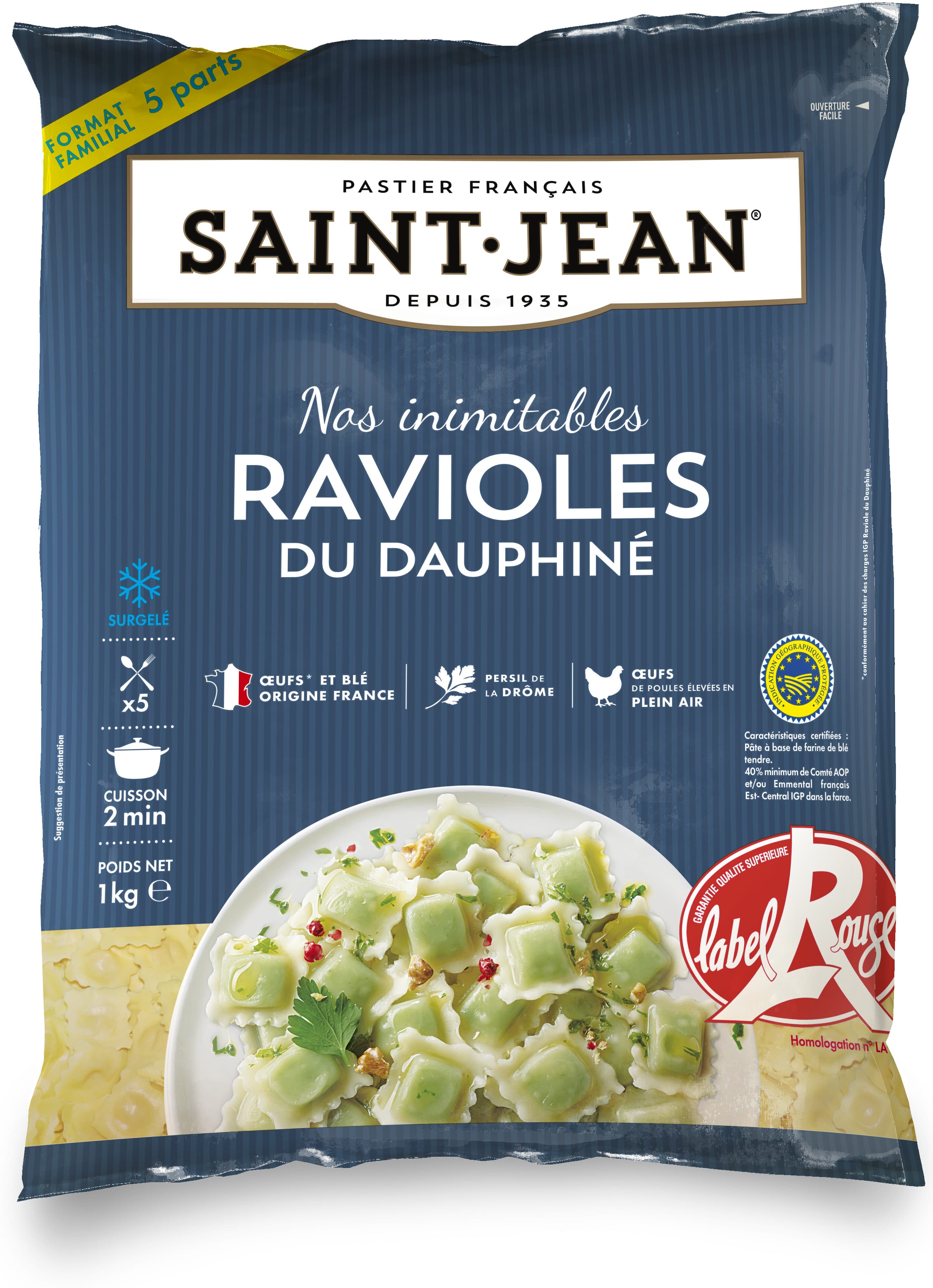 Saint jean Ravioles du Dauphiné LABEL ROUGE IGP surgelées sachet packshot