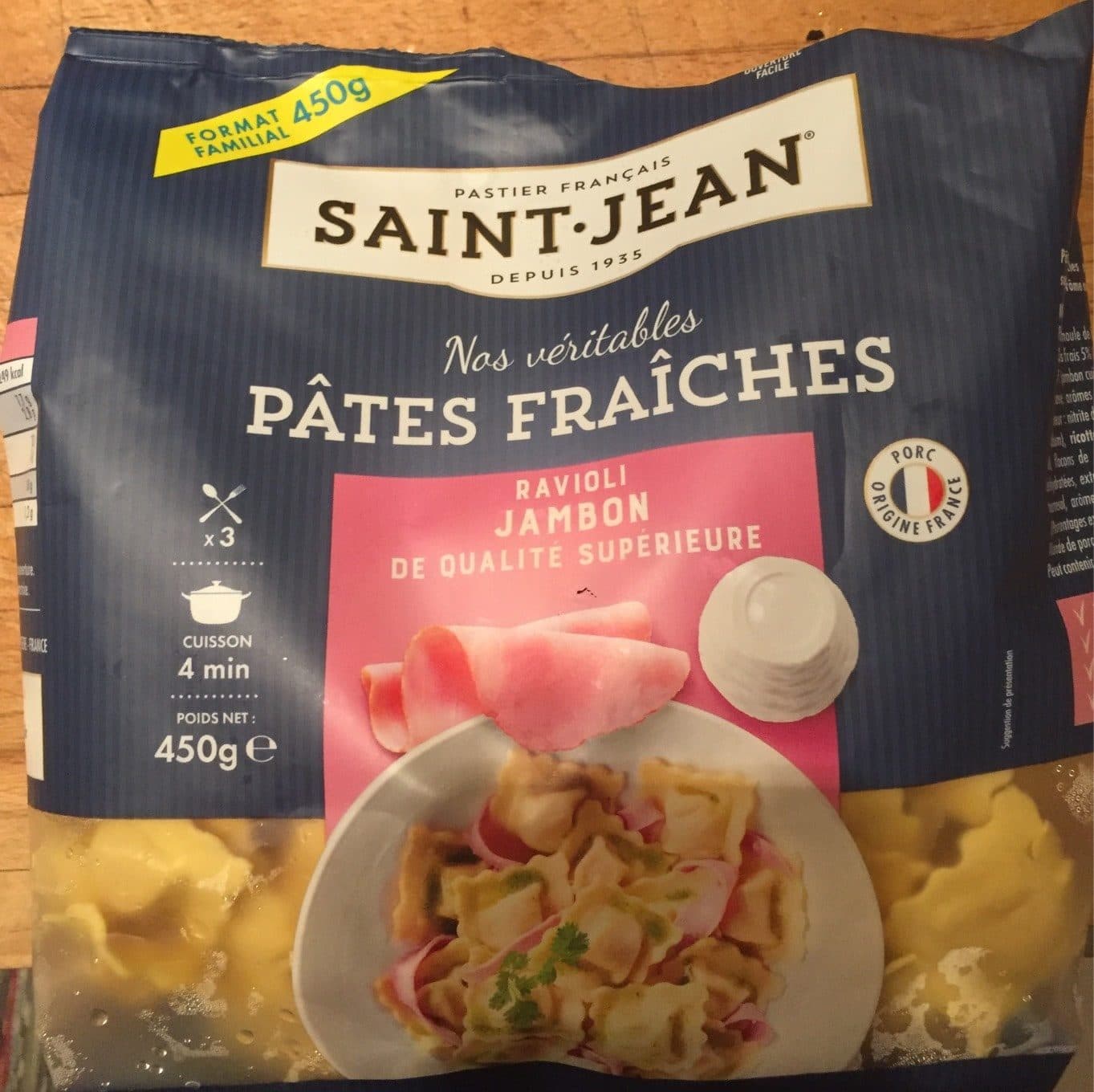 Saint Jean Nos véritables Pâtes fraîches raviolis jambon packshot