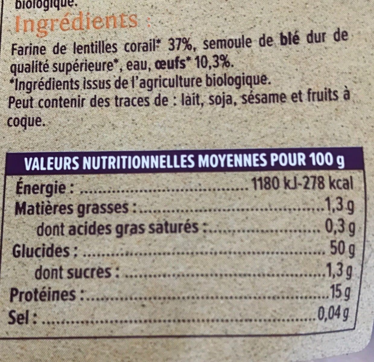 Royans Tagliatelles lentilles corail packshot