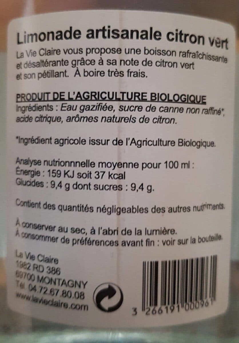 La Vie Claire Limonade Artisanale citron vert packshot