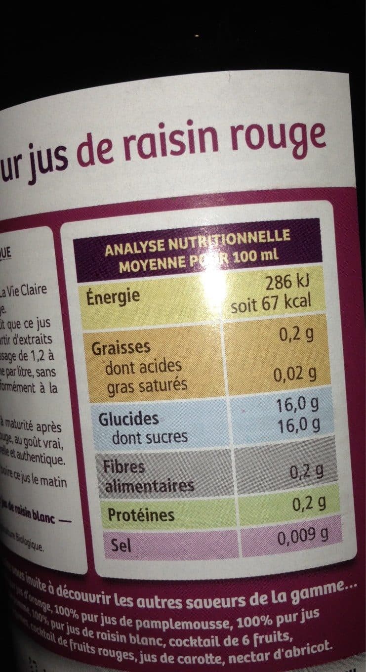 La Vie Claire Pur jus de raisin rouge packshot