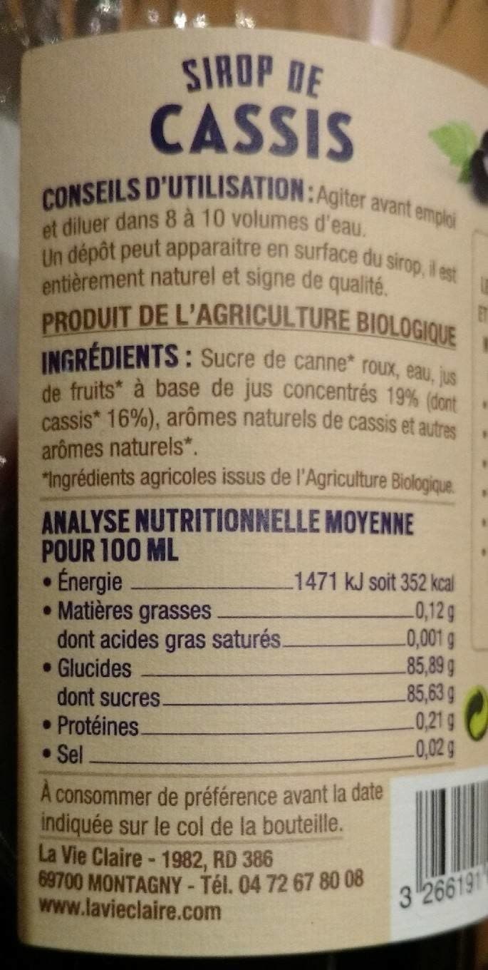 La Vie Claire Sirop de cassis packshot