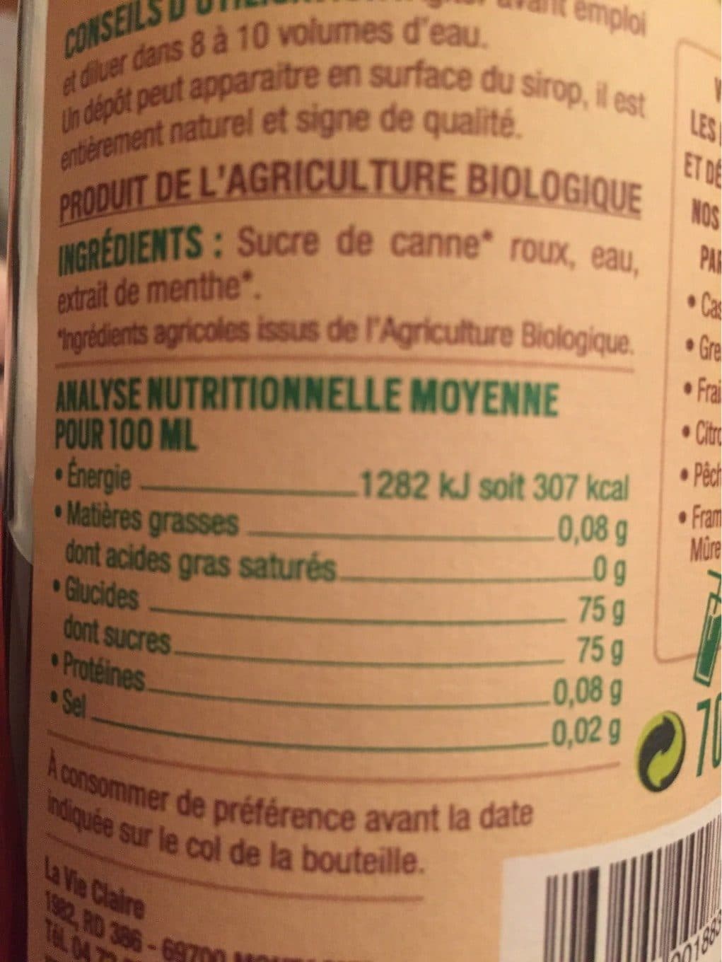 La Vie Claire Sirop de menthe packshot