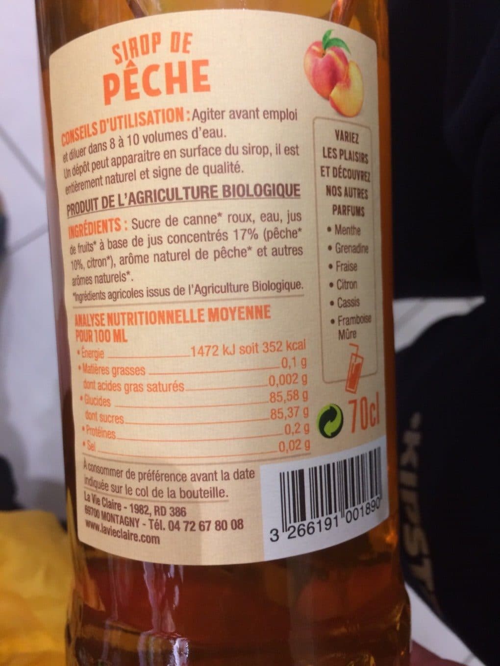 La Vie Claire Sirop de peche packshot
